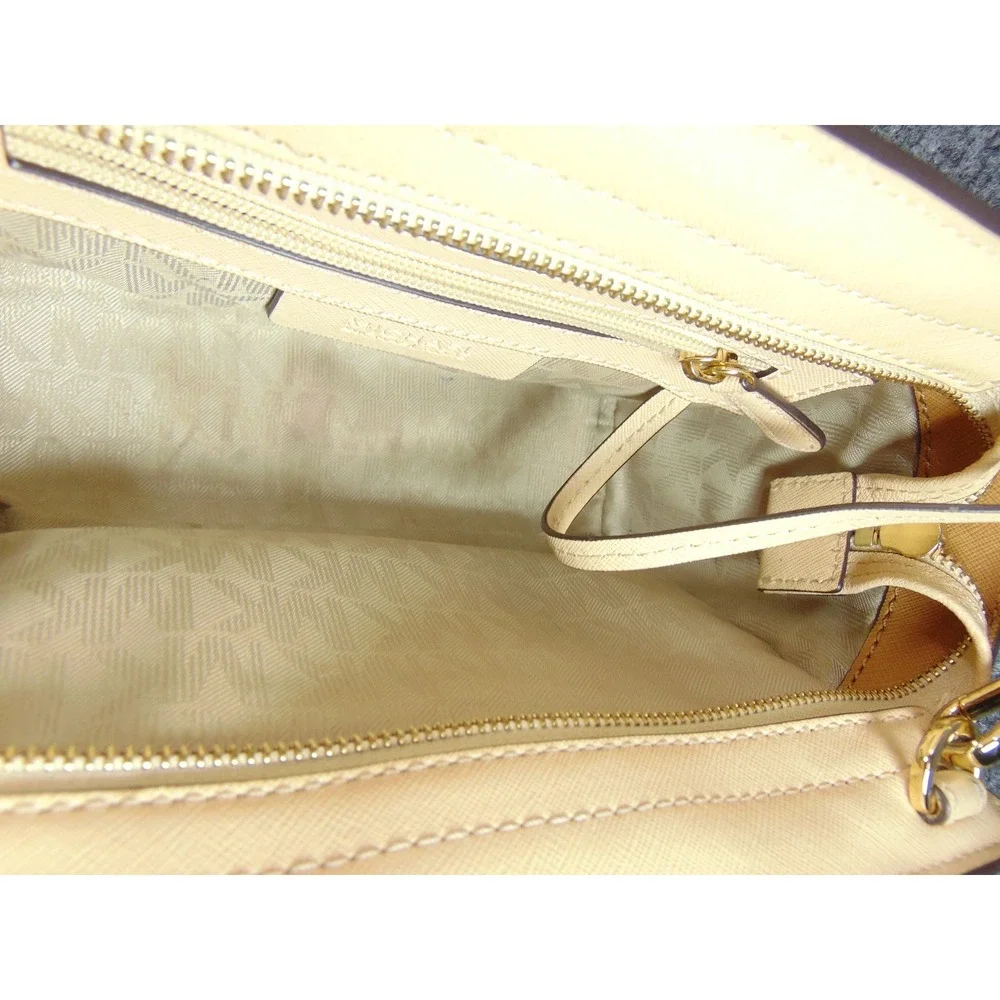 Michael Kors Selma Crossbody Tan Beige White Leather Saffiano Satchel Bag Flaw‎